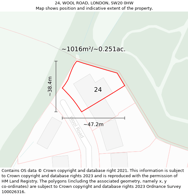 24, WOOL ROAD, LONDON, SW20 0HW: Plot and title map