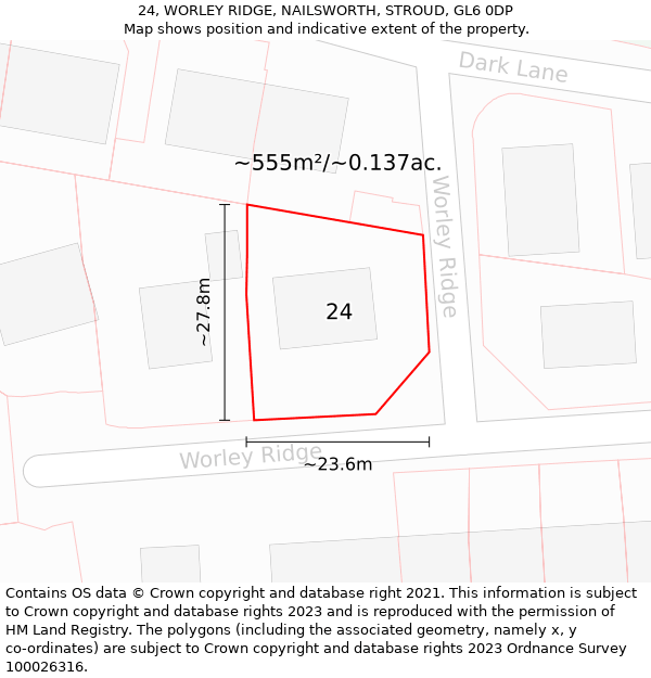 24, WORLEY RIDGE, NAILSWORTH, STROUD, GL6 0DP: Plot and title map