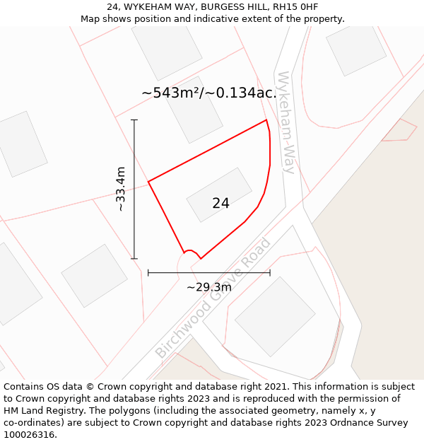 24, WYKEHAM WAY, BURGESS HILL, RH15 0HF: Plot and title map