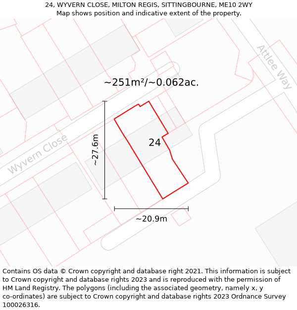 24, WYVERN CLOSE, MILTON REGIS, SITTINGBOURNE, ME10 2WY: Plot and title map