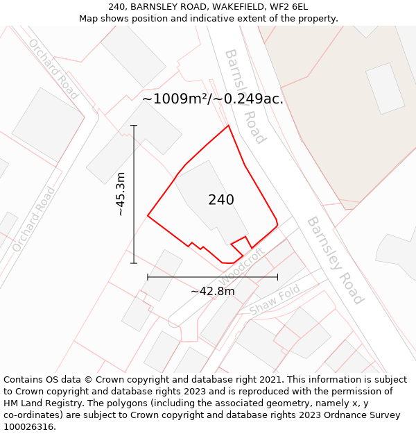 240, BARNSLEY ROAD, WAKEFIELD, WF2 6EL: Plot and title map