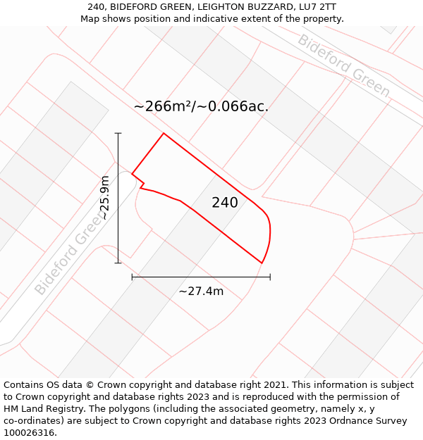 240, BIDEFORD GREEN, LEIGHTON BUZZARD, LU7 2TT: Plot and title map