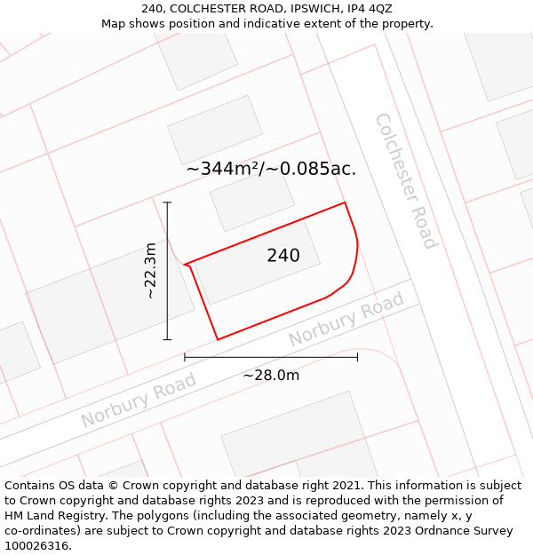 240, COLCHESTER ROAD, IPSWICH, IP4 4QZ: Plot and title map