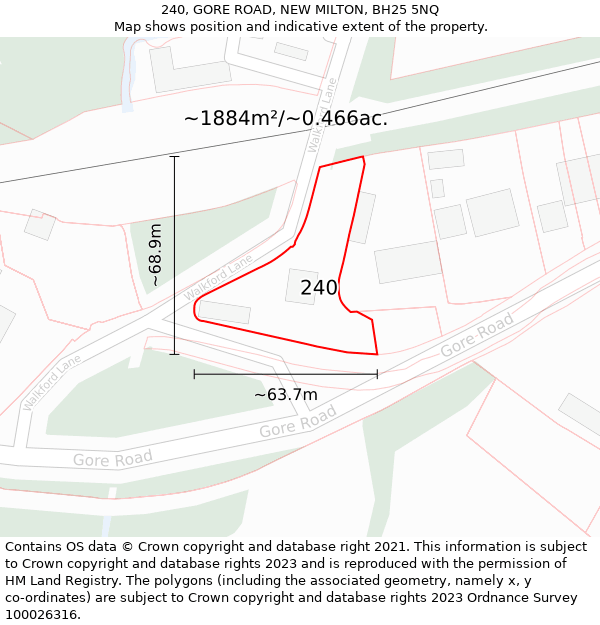 240, GORE ROAD, NEW MILTON, BH25 5NQ: Plot and title map