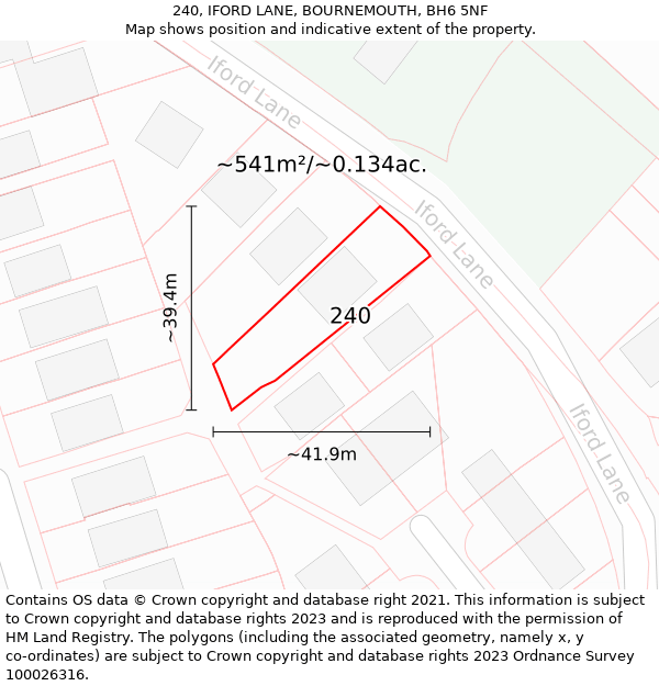 240, IFORD LANE, BOURNEMOUTH, BH6 5NF: Plot and title map