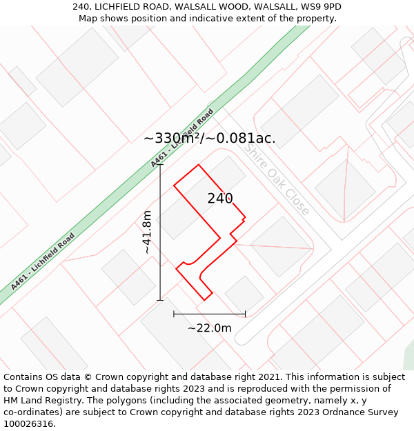 240, LICHFIELD ROAD, WALSALL WOOD, WALSALL, WS9 9PD: Plot and title map