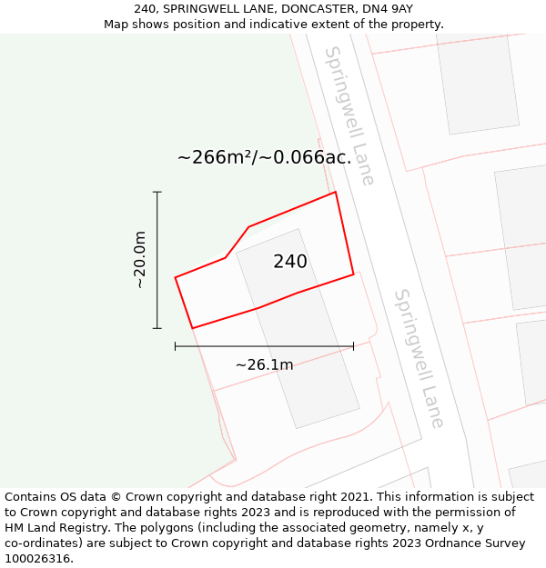 240, SPRINGWELL LANE, DONCASTER, DN4 9AY: Plot and title map