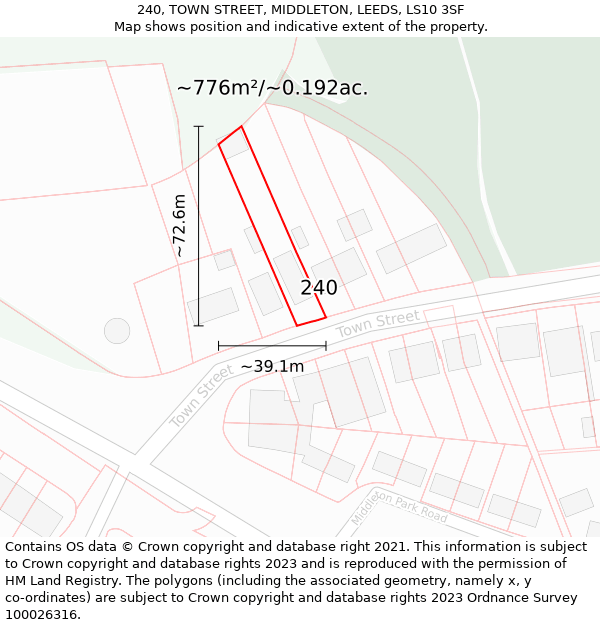 240, TOWN STREET, MIDDLETON, LEEDS, LS10 3SF: Plot and title map