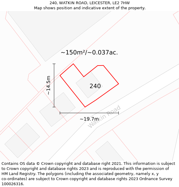 240, WATKIN ROAD, LEICESTER, LE2 7HW: Plot and title map