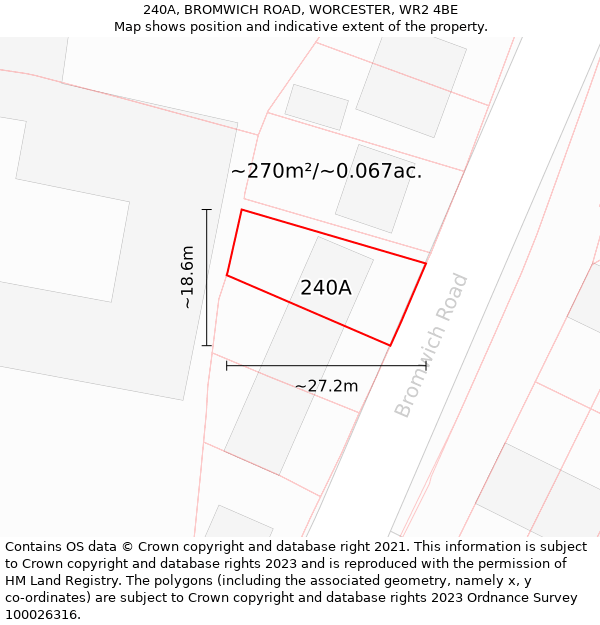 240A, BROMWICH ROAD, WORCESTER, WR2 4BE: Plot and title map