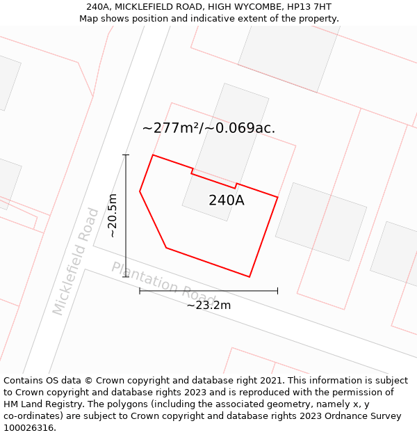 240A, MICKLEFIELD ROAD, HIGH WYCOMBE, HP13 7HT: Plot and title map