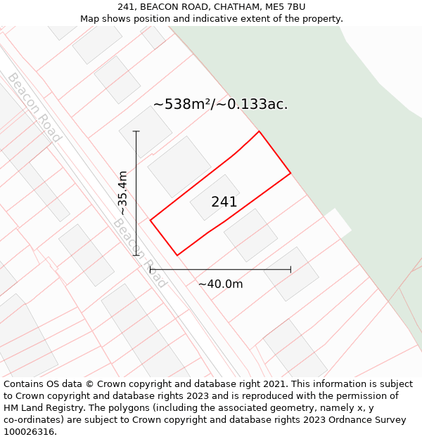 241, BEACON ROAD, CHATHAM, ME5 7BU: Plot and title map