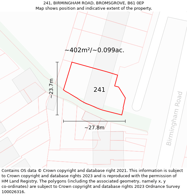 241, BIRMINGHAM ROAD, BROMSGROVE, B61 0EP: Plot and title map