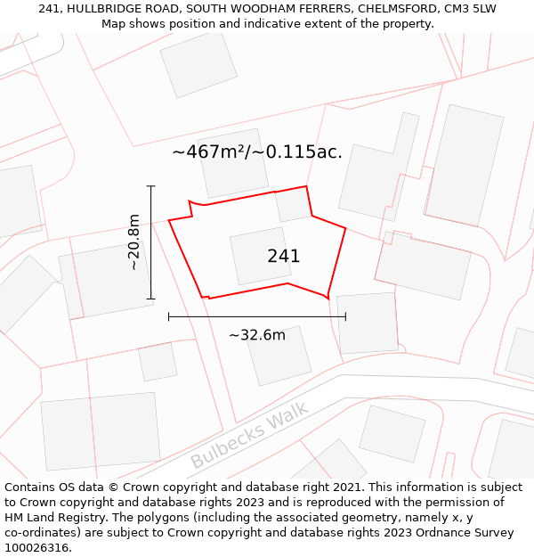 241, HULLBRIDGE ROAD, SOUTH WOODHAM FERRERS, CHELMSFORD, CM3 5LW: Plot and title map