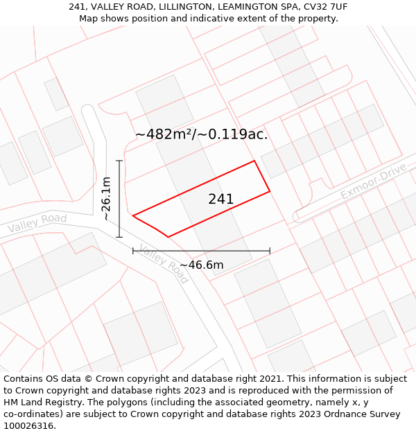 241, VALLEY ROAD, LILLINGTON, LEAMINGTON SPA, CV32 7UF: Plot and title map