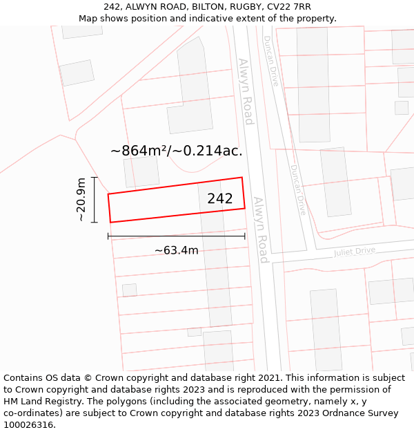 242, ALWYN ROAD, BILTON, RUGBY, CV22 7RR: Plot and title map