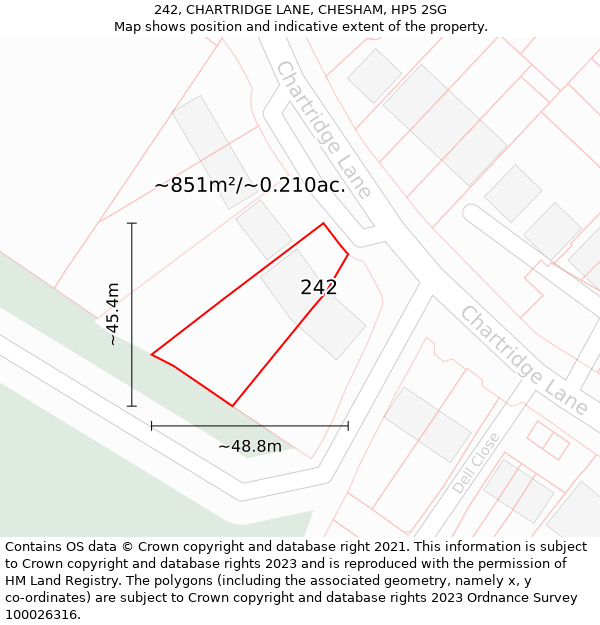 242, CHARTRIDGE LANE, CHESHAM, HP5 2SG: Plot and title map