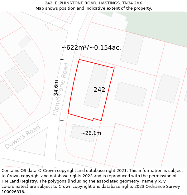 242, ELPHINSTONE ROAD, HASTINGS, TN34 2AX: Plot and title map