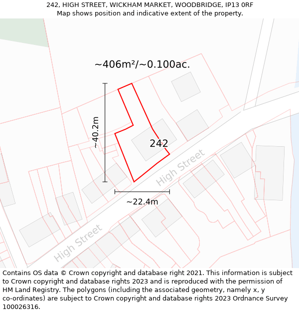 242, HIGH STREET, WICKHAM MARKET, WOODBRIDGE, IP13 0RF: Plot and title map