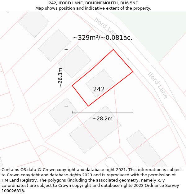 242, IFORD LANE, BOURNEMOUTH, BH6 5NF: Plot and title map