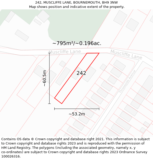 242, MUSCLIFFE LANE, BOURNEMOUTH, BH9 3NW: Plot and title map
