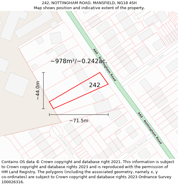 242, NOTTINGHAM ROAD, MANSFIELD, NG18 4SH: Plot and title map