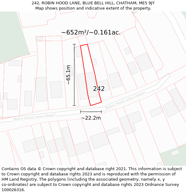 242, ROBIN HOOD LANE, BLUE BELL HILL, CHATHAM, ME5 9JY: Plot and title map