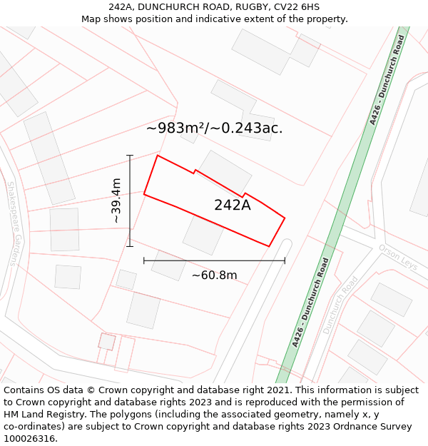 242A, DUNCHURCH ROAD, RUGBY, CV22 6HS: Plot and title map