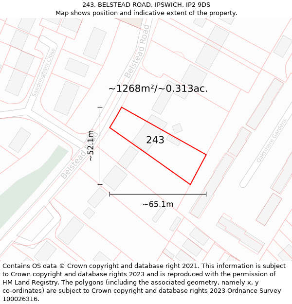 243, BELSTEAD ROAD, IPSWICH, IP2 9DS: Plot and title map