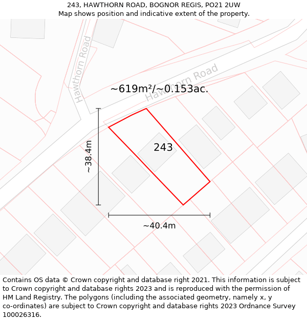 243, HAWTHORN ROAD, BOGNOR REGIS, PO21 2UW: Plot and title map