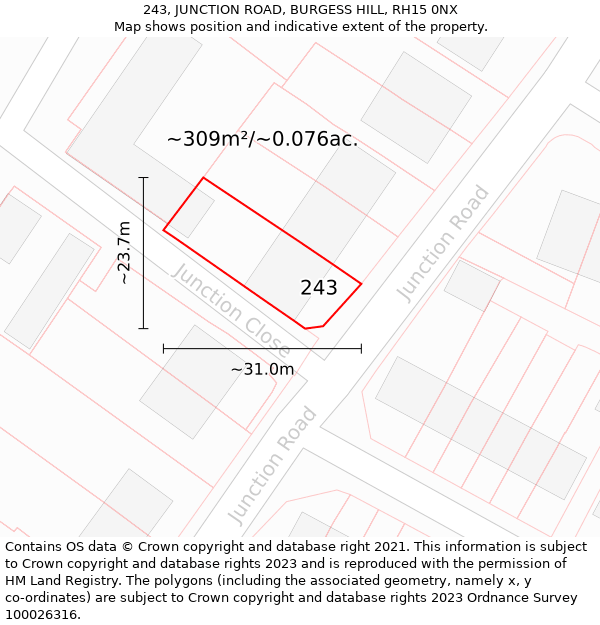 243, JUNCTION ROAD, BURGESS HILL, RH15 0NX: Plot and title map