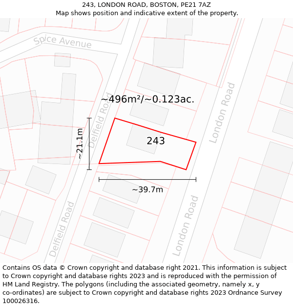 243, LONDON ROAD, BOSTON, PE21 7AZ: Plot and title map