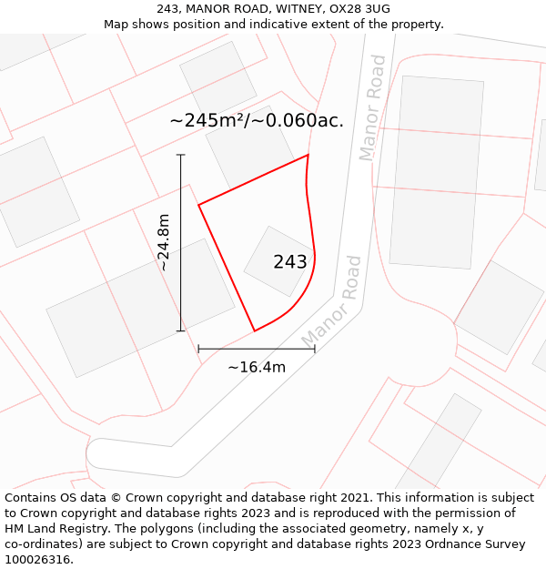 243, MANOR ROAD, WITNEY, OX28 3UG: Plot and title map