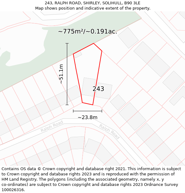 243, RALPH ROAD, SHIRLEY, SOLIHULL, B90 3LE: Plot and title map