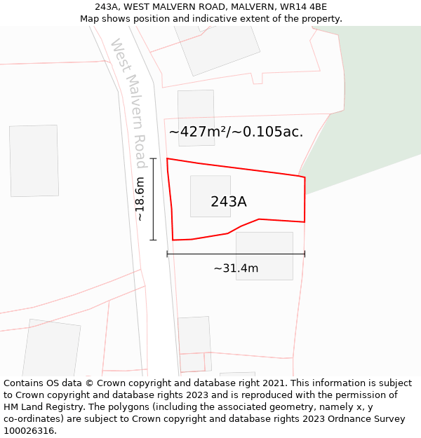 243A, WEST MALVERN ROAD, MALVERN, WR14 4BE: Plot and title map