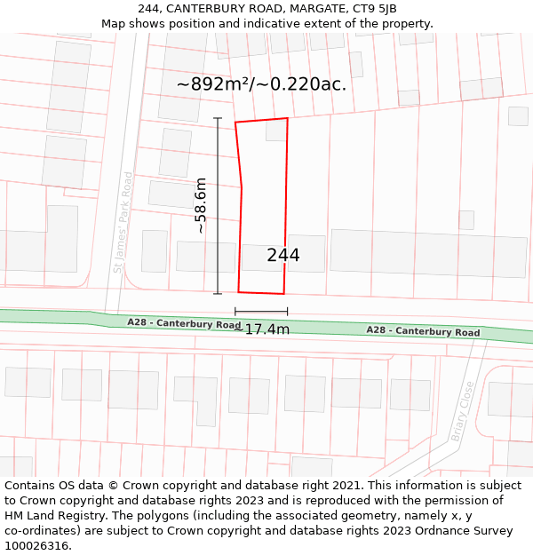 244, CANTERBURY ROAD, MARGATE, CT9 5JB: Plot and title map