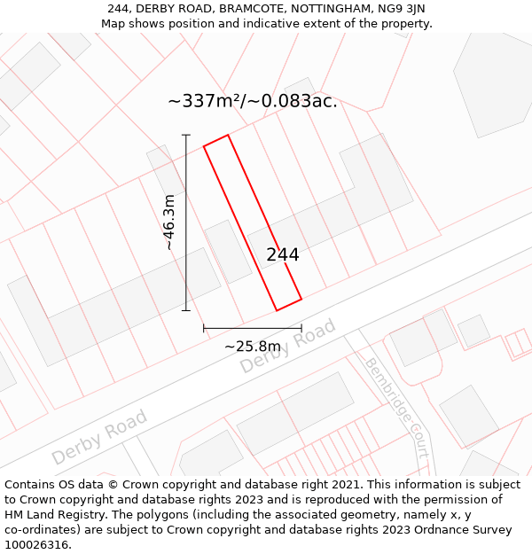 244, DERBY ROAD, BRAMCOTE, NOTTINGHAM, NG9 3JN: Plot and title map