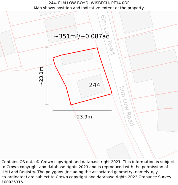 244, ELM LOW ROAD, WISBECH, PE14 0DF: Plot and title map