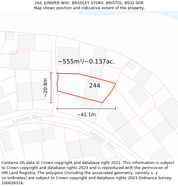 244, JUNIPER WAY, BRADLEY STOKE, BRISTOL, BS32 0DR: Plot and title map