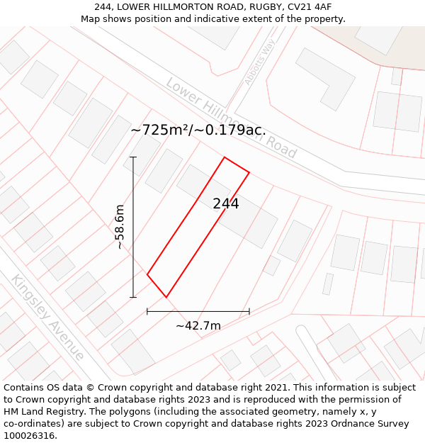 244, LOWER HILLMORTON ROAD, RUGBY, CV21 4AF: Plot and title map