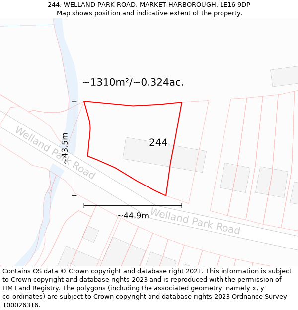 244, WELLAND PARK ROAD, MARKET HARBOROUGH, LE16 9DP: Plot and title map