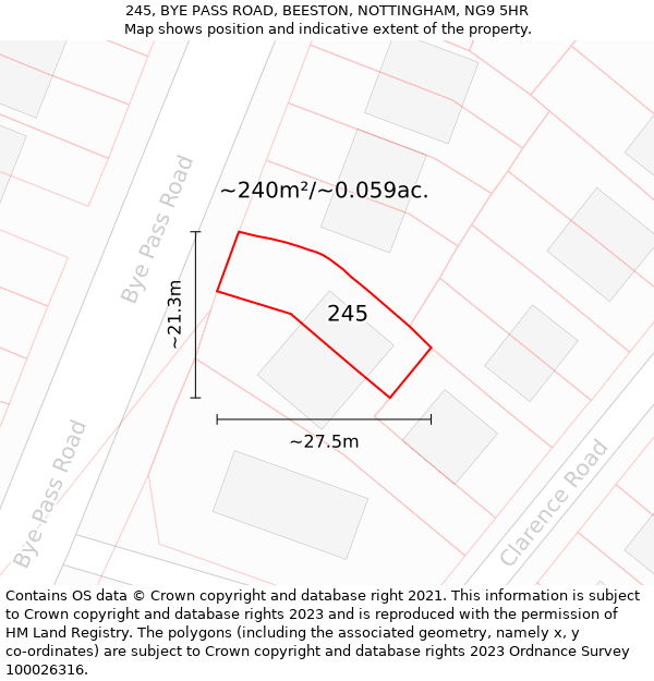 245, BYE PASS ROAD, BEESTON, NOTTINGHAM, NG9 5HR: Plot and title map