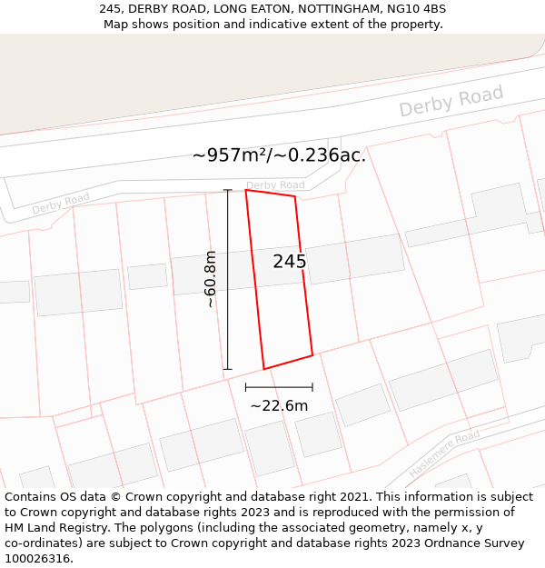 245, DERBY ROAD, LONG EATON, NOTTINGHAM, NG10 4BS: Plot and title map