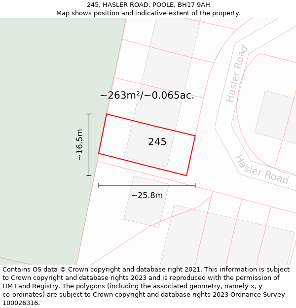 245, HASLER ROAD, POOLE, BH17 9AH: Plot and title map