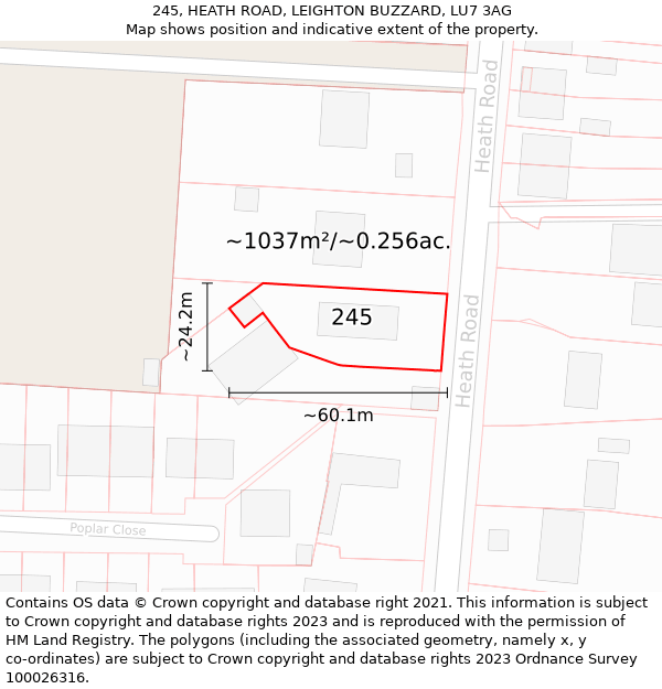 245, HEATH ROAD, LEIGHTON BUZZARD, LU7 3AG: Plot and title map