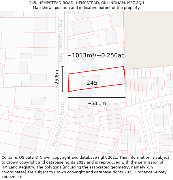 245, HEMPSTEAD ROAD, HEMPSTEAD, GILLINGHAM, ME7 3QH: Plot and title map