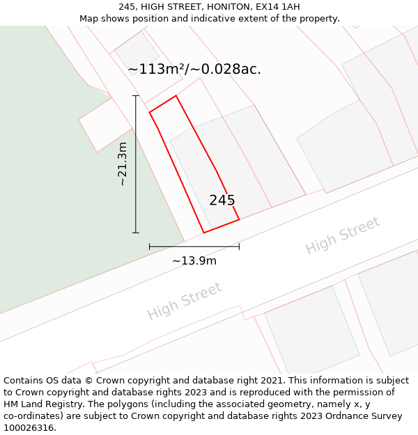 245, HIGH STREET, HONITON, EX14 1AH: Plot and title map