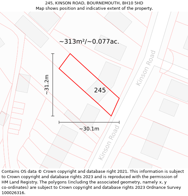 245, KINSON ROAD, BOURNEMOUTH, BH10 5HD: Plot and title map