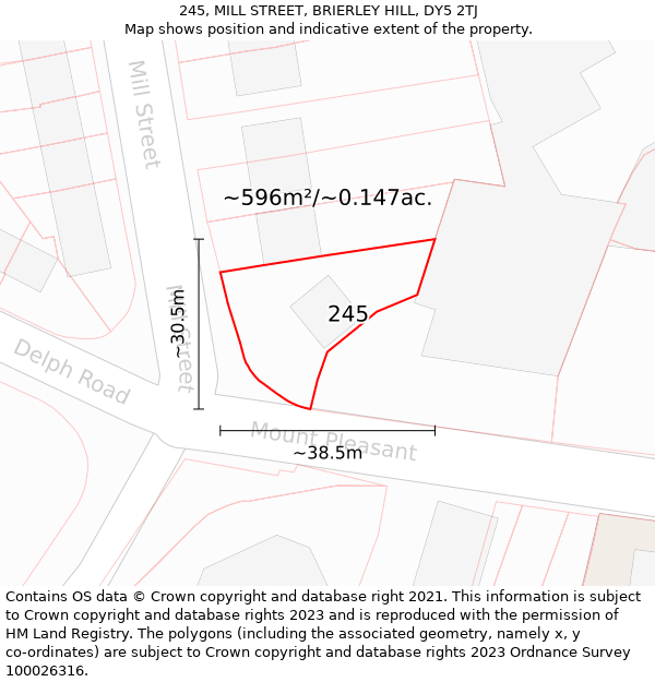 245, MILL STREET, BRIERLEY HILL, DY5 2TJ: Plot and title map