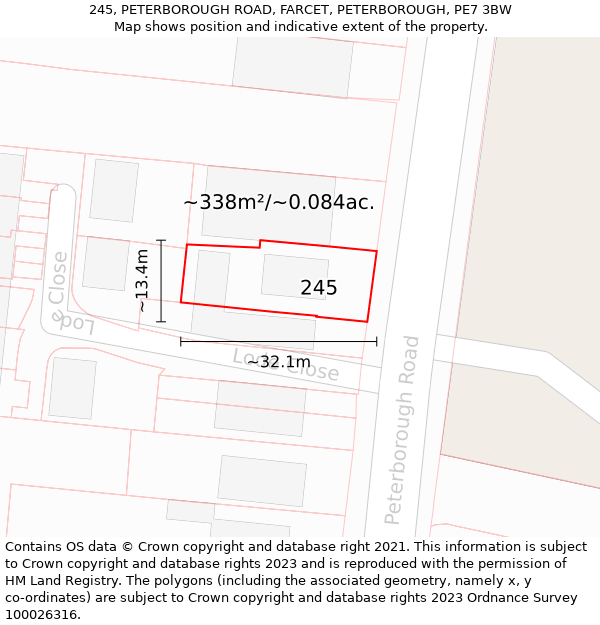 245, PETERBOROUGH ROAD, FARCET, PETERBOROUGH, PE7 3BW: Plot and title map